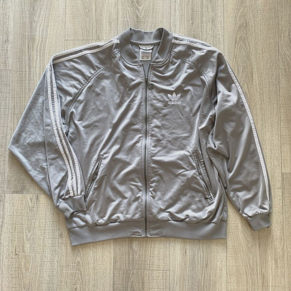 Adidas Track Jacket Full Zip Trefoil Firebird Gray White Retro Vintage Mens L